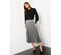 Lipsy Lipsy Black/White Gold Snaffle Trim Crew Neck Long Sleeve Stripe Patterned Knitted Midi Dress Black/White EU 38 (UK 10)