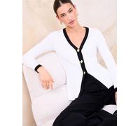 Lipsy Lipsy Black/White Tipped V-Neck Buttoned Knit Cardigan