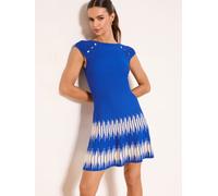 Lipsy Lipsy Blue Boat Neck Patterned Hem Buttoned Mini Knit Dress Blue EU 34 (UK 6)