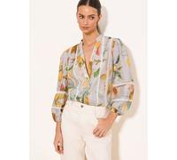 Lipsy Lipsy Blue Lemon Print 3/4 Sleeve Grandad Blouse