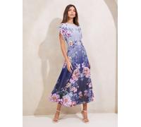 Lipsy Lipsy Blue Print Ombre Floral Print Tulip Sleeve Fit And Flare Midi Dress Blue Print 16