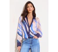 Lipsy Lipsy Blue Swirl Stripe Print Military Button Detail Satin Shirt Blue Swirl Stripe Print EU 38 (UK 10)