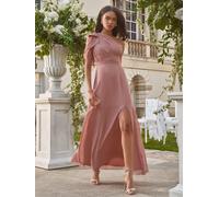 Lipsy Lipsy Blush Pink Bow One Shoulder Maxi Wedding Bridesmaid Dress Blush Pink EU 40 Regular (UK 12 R)