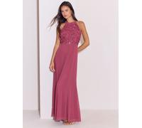 lipsy Lipsy Bridesmaid Embrodiery 3D Halter Maxi Dress Rose FR 40 (EU 38)