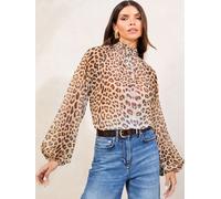 Lipsy Lipsy Brown Animal High Neck Blouse