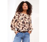 Lipsy Lipsy Brown Cow Print Blouson Sleeve Blouse
