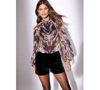Lipsy Lipsy Brown Feather High Neck Blouse