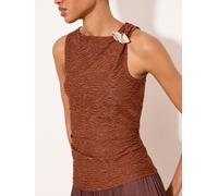Lipsy Lipsy Brown Textured Gold Trim Detail Top