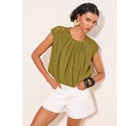lipsy Lipsy Bubble Hem Crochet Shoulder Detail Top vert FR 38 (EU 36)