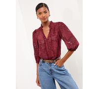 Lipsy Lipsy Burgundy Red Burnout 3/4 Sleeve Top