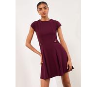 Lipsy Lipsy Burgundy Red Button Side Mini Skater Dress Burgundy Red EU 44 (UK 16)