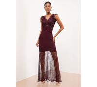 Lipsy Lipsy Burgundy Red Cami Mesh Lace Mix Hem Maxi Dress Burgundy Red EU 44 (UK 16)