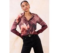 Lipsy Lipsy Burgundy Red Check Floral Shirt Burgundy Red Check Floral EU 44 (UK 16)