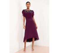 Lipsy Lipsy Burgundy Red Embellished Cut Out Short Sleeve Pleated Fit And Flare Midi Dress Burgundy Red EU 38 (UK 10)