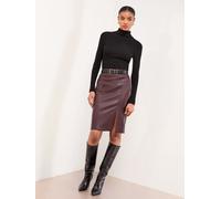 Lipsy Lipsy Burgundy Red Faux Leather Side Split Midi Skirt Burgundy Red Faux Leather EU 44 (UK 16)