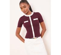 Lipsy Lipsy Burgundy Red Tipped Buttoned Short Sleeve Knitted Top