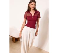 Lipsy Lipsy Burgundy Red Zip-Up Mesh Short Sleeve Shirt