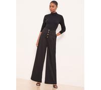 Lipsy Lipsy Button Fly Pleated Wide Leg Trousers Noir FR 42 (EU 40)