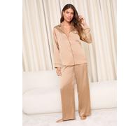Lipsy Lipsy Champagne Gold Long Sleeve Printed Satin Pyjamas Set