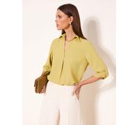 Lipsy Lipsy Charteruse Green V-Neck 3/4 Sleeve Collared Blouse