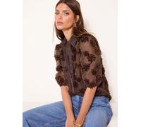 Lipsy Lipsy Chocolate Brown 3D Fabric Floral Shirt Chocolate Brown EU 42 (UK 14)