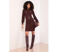 Lipsy Lipsy Chocolate Brown Belted Long Sleeve Crew Neck Knitted Mini Dress Chocolate Brown 16