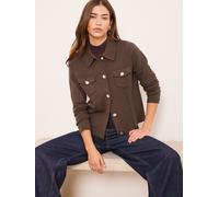 Lipsy Lipsy Chocolate Brown Collared Military Long Sleeve Knitted Cardigan Jacket With Pockets