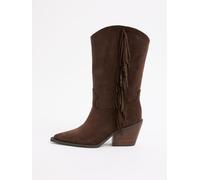 Lipsy Lipsy Chocolate Brown Faux Suede Tassel Pull On Western Calf Boots