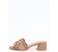 Lipsy Lipsy Chocolate Brown Raffia Buckle Detail Summer Low Block Heel Mule Summer Sandals
