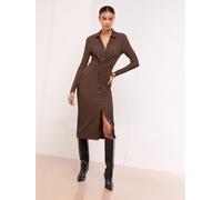 Lipsy Lipsy Chocolate Brown Textured Jersey Knot Midi Shirt Dress Chocolate Brown EU 40 (UK 12)