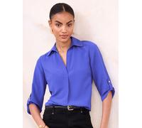 Lipsy Lipsy Cobalt Blue V-Neck 3/4 Sleeve Collared Blouse