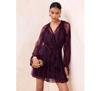 Lipsy Lipsy Col en V Volants Mini Shift Robe Rouge bordeaux EU 44 (UK 16)
