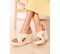 Lipsy Lipsy Cream Diamante Gem Cross Strap High Heel Wedge Summer Sandals