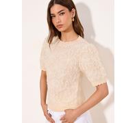 Lipsy Lipsy Cream Embellished Lace Detail Short Sleeve Crew Neck Knitted Jumper