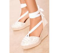 Lipsy Lipsy Cream Leopard Standard Fit Closed Toe Ankle Tie Mid Heel Espadrille Summer Sandals
