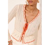 Lipsy Lipsy Cream Zig Zag Metallic Long Sleeve Crochet Tie Front Knit Cardigan