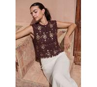 lipsy Lipsy Crochet Sequin Detail Waistcoat Brun XS (FR 36)