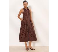 lipsy Lipsy Cutwork Lace Halter Neck Midi Shirt Dress Brun FR 42 (EU 40)