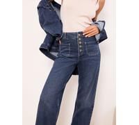 Lipsy Lipsy Dark Blue Wash Exposed Button Fly Patch Pocket Glam Wide Leg Jeans
