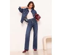 Lipsy Lipsy Dark Blue Wash Exposed Button Fly Patch Pocket Wide Leg Jeans