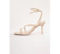 Lipsy Lipsy Ecru High Heeled Metal Toe Ring Faux Leather Sandals