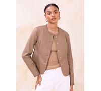 Lipsy Lipsy Faux Leather Neutral Whipstitch Detail Collarless Jacket