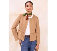 Lipsy Lipsy Faux Suede Camel Petite Collarless Peplum Hem Jacket