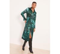 Lipsy Lipsy Green Animal Leopard Print Tie Waist Collared Midi Satin Shirt Dress Green EU 46 (UK 18)