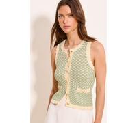 Lipsy Lipsy Green Crochet Stitchy Tipped Scallop Knit Waistcoat Top