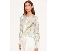 Lipsy Lipsy Green Floral Print Satin Button Shoulder Detail Blouse