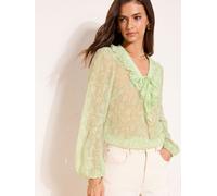 Lipsy Lipsy Green Floral Textured Ruffle Blouse