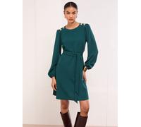 Lipsy Lipsy Green Mini Military Button Long Sleeve Tie Shift Dress Green EU 42 (UK 14)