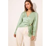 Lipsy Lipsy Green Satin Hardware Detail Wrap Top