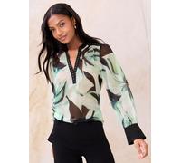 Lipsy Lipsy Green Stud Detail Print V-Neck Blouse